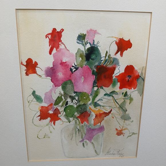 Original Watercolor Painting Floral Still Life Signed Gladys Keys 19x17" Frame - Picture 2 of 6